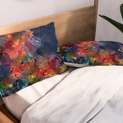 Corfee The Bursting Heart Floral Pillow Sham (Standard) Navy Floral 2 Pc - Deny Designs - Image 2