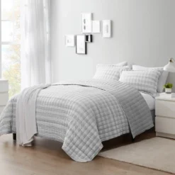 Sweet Home Collection Quilt Sets Prewashed Checkered Plaid Embroidered Vintage Soft And Luxurious Bedding With Pillow Shams