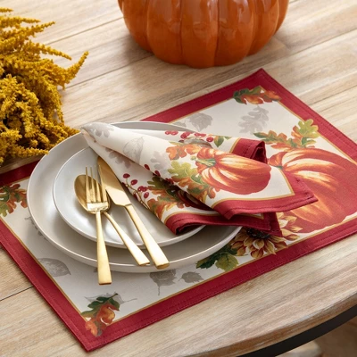 Swaying Leaves Bordered Fall Placemat, Set Of 4 - 13" X 19" - Red/White - Elrene Home Fashions