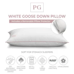 White Goose Down Pillow With 100% Certified RDS Down, And Removable Pillow Protector