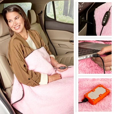 Heated Blanket 2-Pack - USB-Powered Fleece Throw Blankets For Travel, Home, Office, Or Camping - Winter Car Accessories By Stalwart (Pink) - Image 3