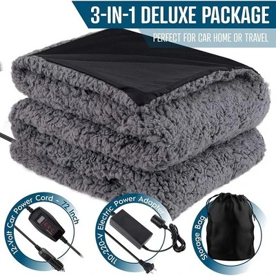 Zone Tech Faux Shearling Fleece Travel Blanket 2 Pack Grey Soft Plush Warm Fuzzy Automotive Cover 59"x43" Great For Winter Home Office And Camping - Image 3