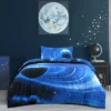 PiccoCasa Galaxies Duvet Cover Sets 1 Duvet Cover 1 Flat Sheet 1 Pillow Shams 3 Piece Twin Navy Blue