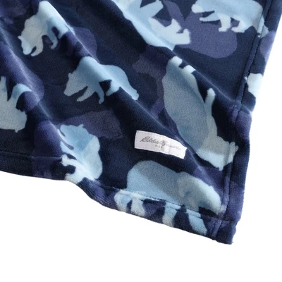 Eddie Bauer Camp Camo Bear Flannel Fleece - Blanket, Blue- Full/Queen