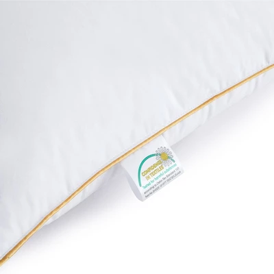 Puredown White Down Feather Bed Pillows With 300TC 100% Cotton Cover Set Of 2 - Image 3