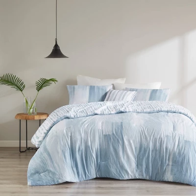 4pc Full/Queen Brush Stroke Oversized Reversible Seersucker Comforter Set Blue - N Natori - Image 2