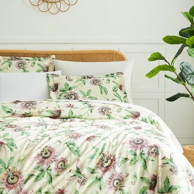 Southshore Fine Living Passiflora 300 Thread-Count 100% Cotton Sateen Floral Duvet Cover Set - Image 3