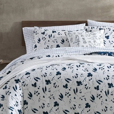 3pc Full/Queen Cyanotype Floral 100% Cotton Comforter Set White - ED Ellen DeGeneres