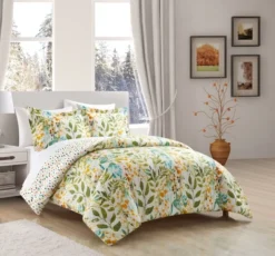 Chic Home Robin Duvet Cover Set Reversible Hand Painted Floral Print Design Bedding With Zipper Closure Multi-color