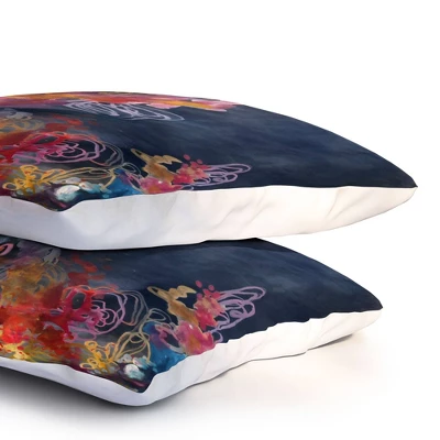 Corfee The Bursting Heart Floral Pillow Sham (Standard) Navy Floral 2 Pc - Deny Designs - Image 3