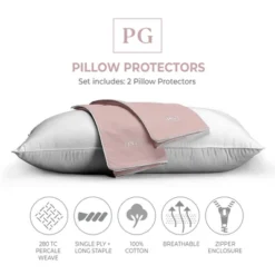 Pillow Gal 100% Cotton Percale Cool And Crisp Pillow Protector - King