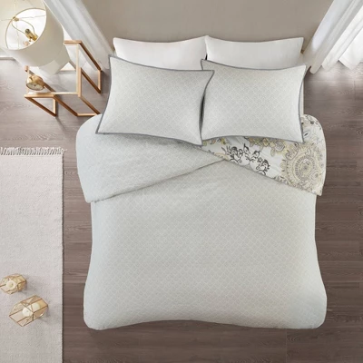 Madison Park 3pc Lian Cotton Floral Printed Reversible Duvet Cover Set - Image 4