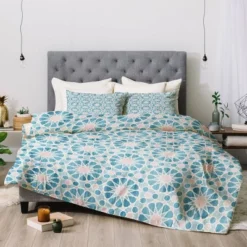 Queen/Full Schatzi Brown Farah Tile Pastel Comforter Set Blue - Deny Designs
